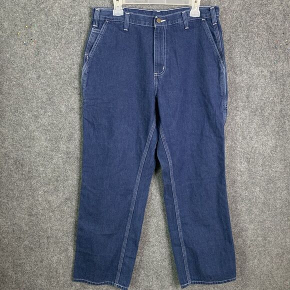 Carhartt Jeans Men 34x30 Dark Wash Carpenter Cotton Dungaree Fit Denim Workwear - Picture 1 of 12